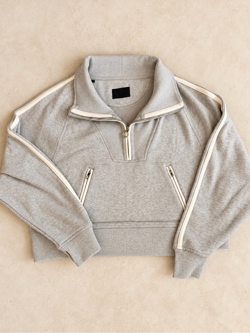 Vonga Women's Light Gray Half-Zip Pullover with Contrast Trim